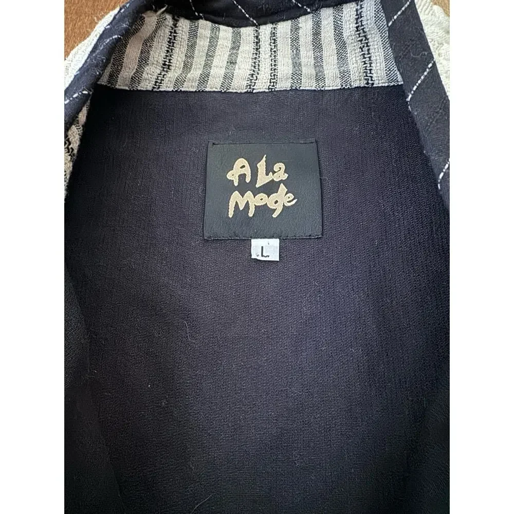 Vintage A La Mode patchwork  jacket black cream frog toggle made USA size large